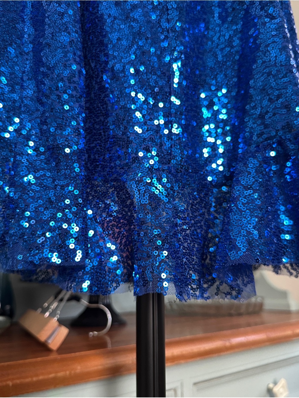 Lucy in the Sky Royal Blue Sequin Ruffle Bottom Mini Slip Dress - Picture 8 of 11